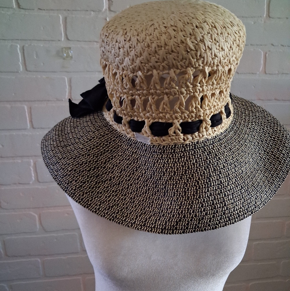 Betmar Two-Tone Woven Sun Hat with Black Ribbon